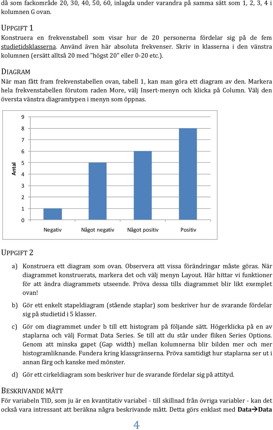 Skriv in klasserna i den vänstra kolumnen (ersätt alltså 20 med "högst 20" eller 0-20 etc.). DIAGRAM När man fått fram frekvenstabellen ovan, tabell 1, kan man göra ett diagram av den.