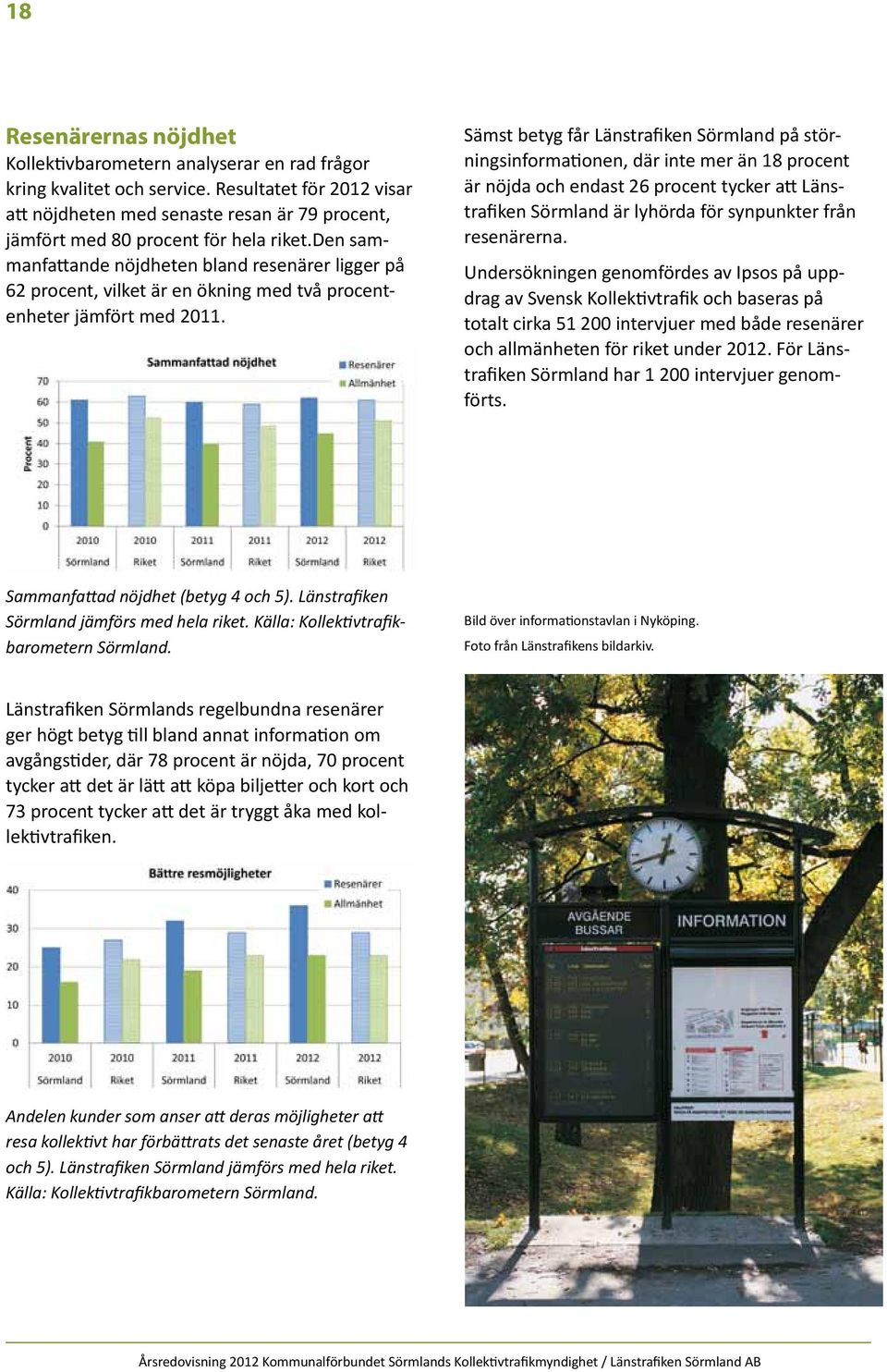 den sammanfattande nöjdheten bland resenärer ligger på 62 procent, vilket är en ökning med två procentenheter jämfört med 2011.