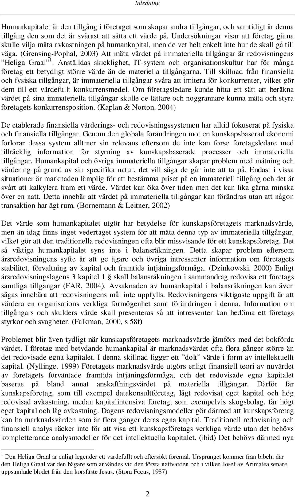 (Grensing-Pophal, 2003) Att mäta värdet på immateriella tillgångar är redovisningens Heliga Graal 1.