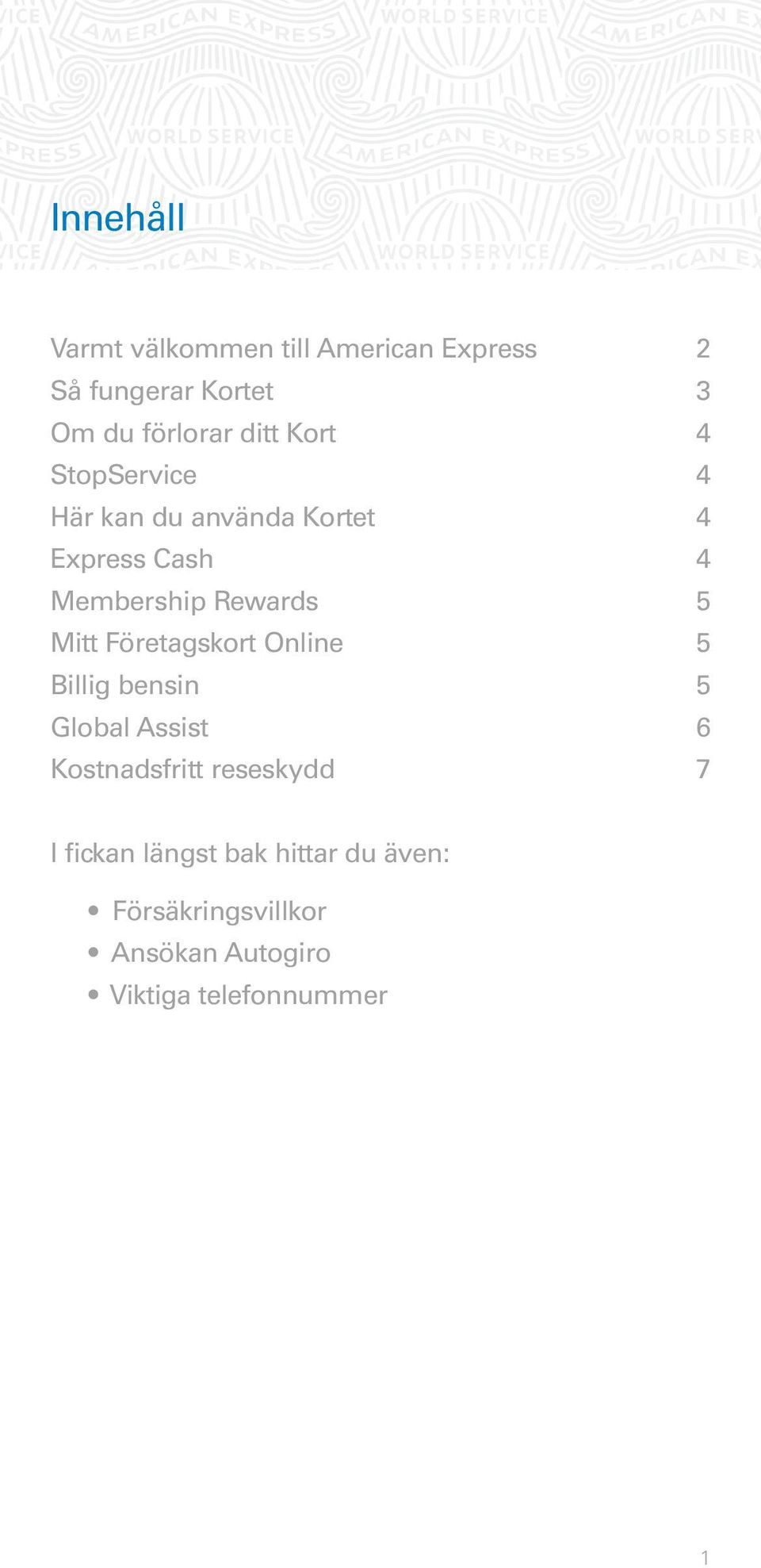 5 Mitt Företagskort Online 5 Billig bensin 5 Global Assist 6 Kostnadsfritt reseskydd 7 I