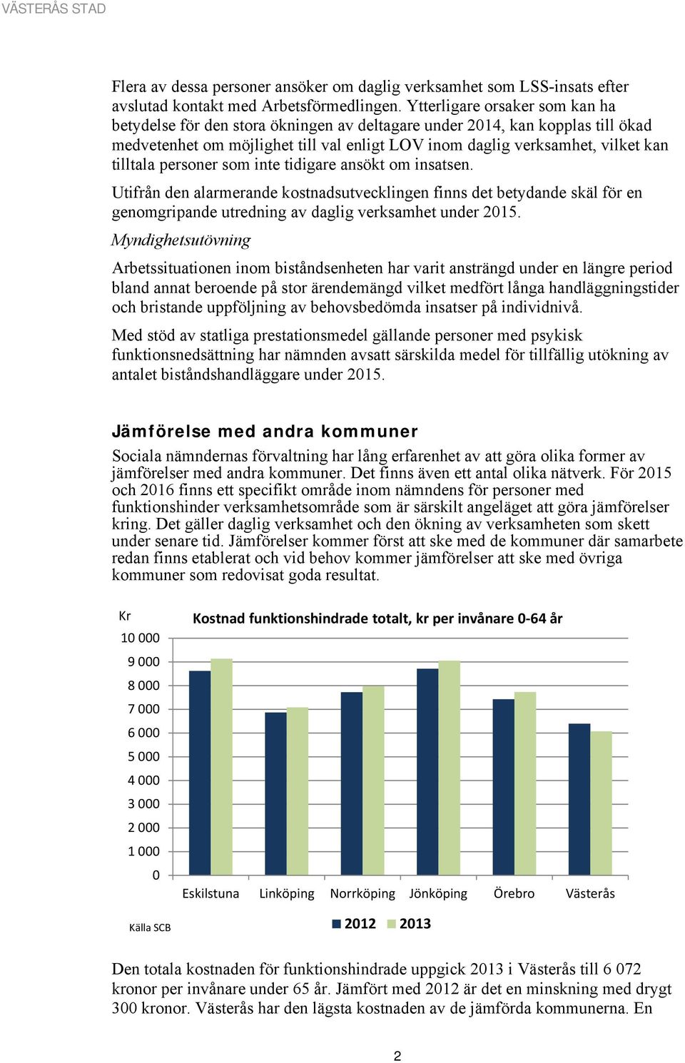 personer som inte tidigare ansökt om insatsen. Utifrån den alarmerande kostnadsutvecklingen finns det betydande skäl för en genomgripande utredning av daglig verksamhet under 2015.