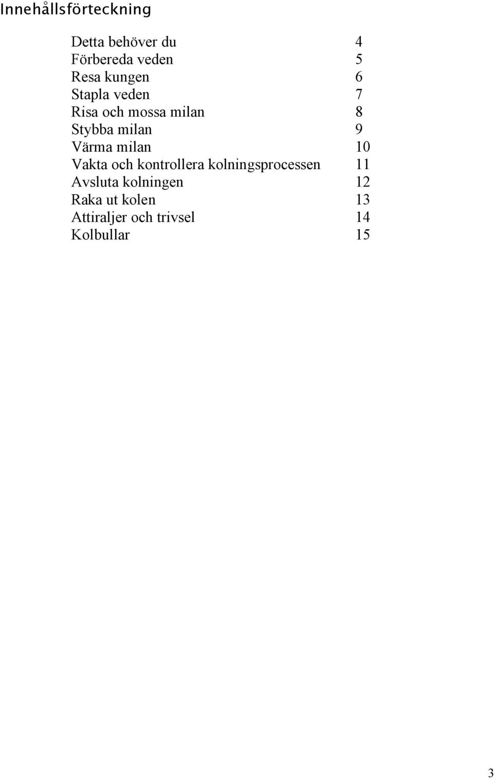 Värma milan 10 Vakta och kontrollera kolningsprocessen 11 Avsluta