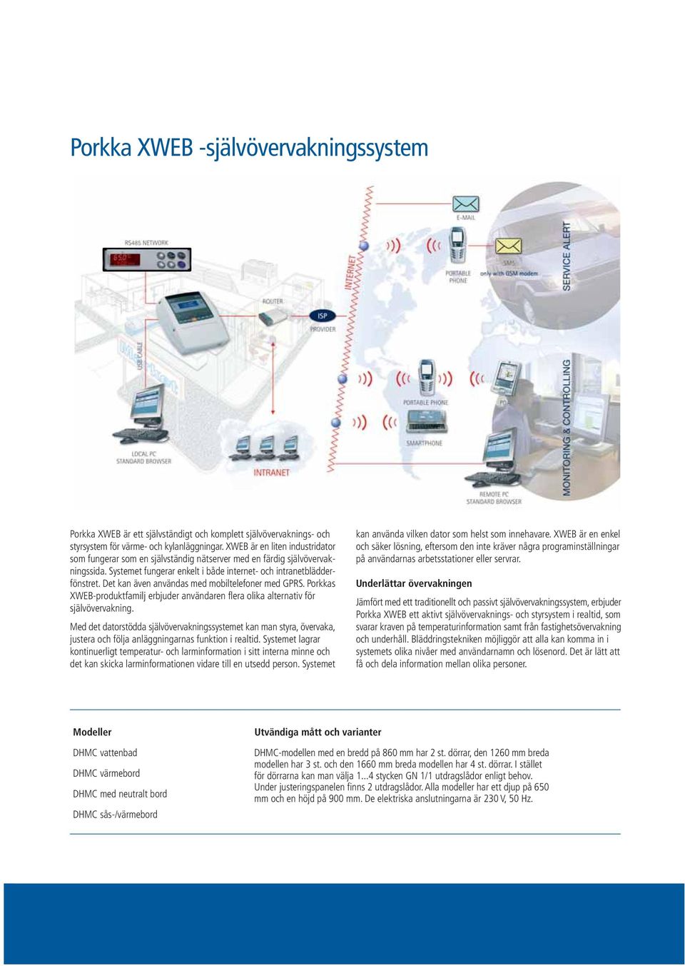 Det kan även användas med mobiltelefoner med GPRS. Porkkas XWEB-produktfamilj erbjuder användaren flera olika alternativ för självövervakning.