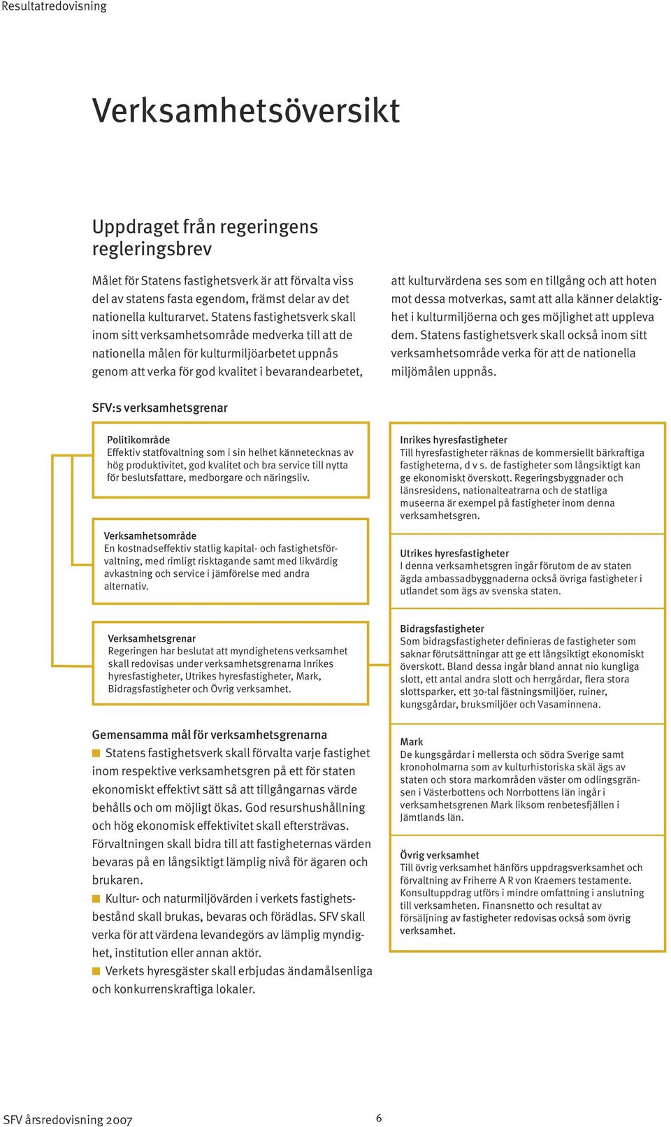 Statens fastighetsverk skall inom sitt verksamhetsområde medverka till att de nationella målen för kulturmiljöarbetet uppnås genom att verka för god kvalitet i bevarandearbetet, att kulturvärdena ses