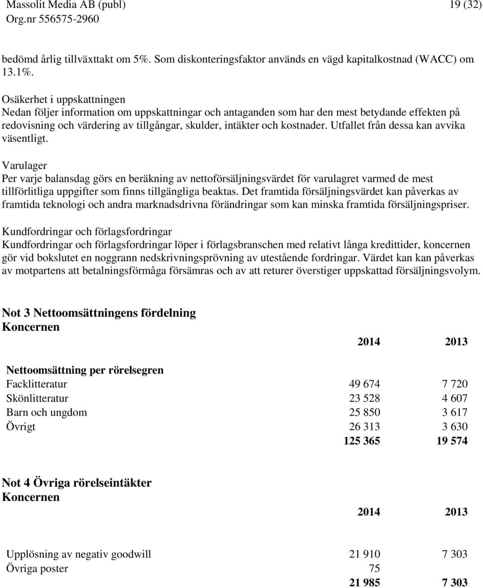 Utfallet från dessa kan avvika väsentligt.