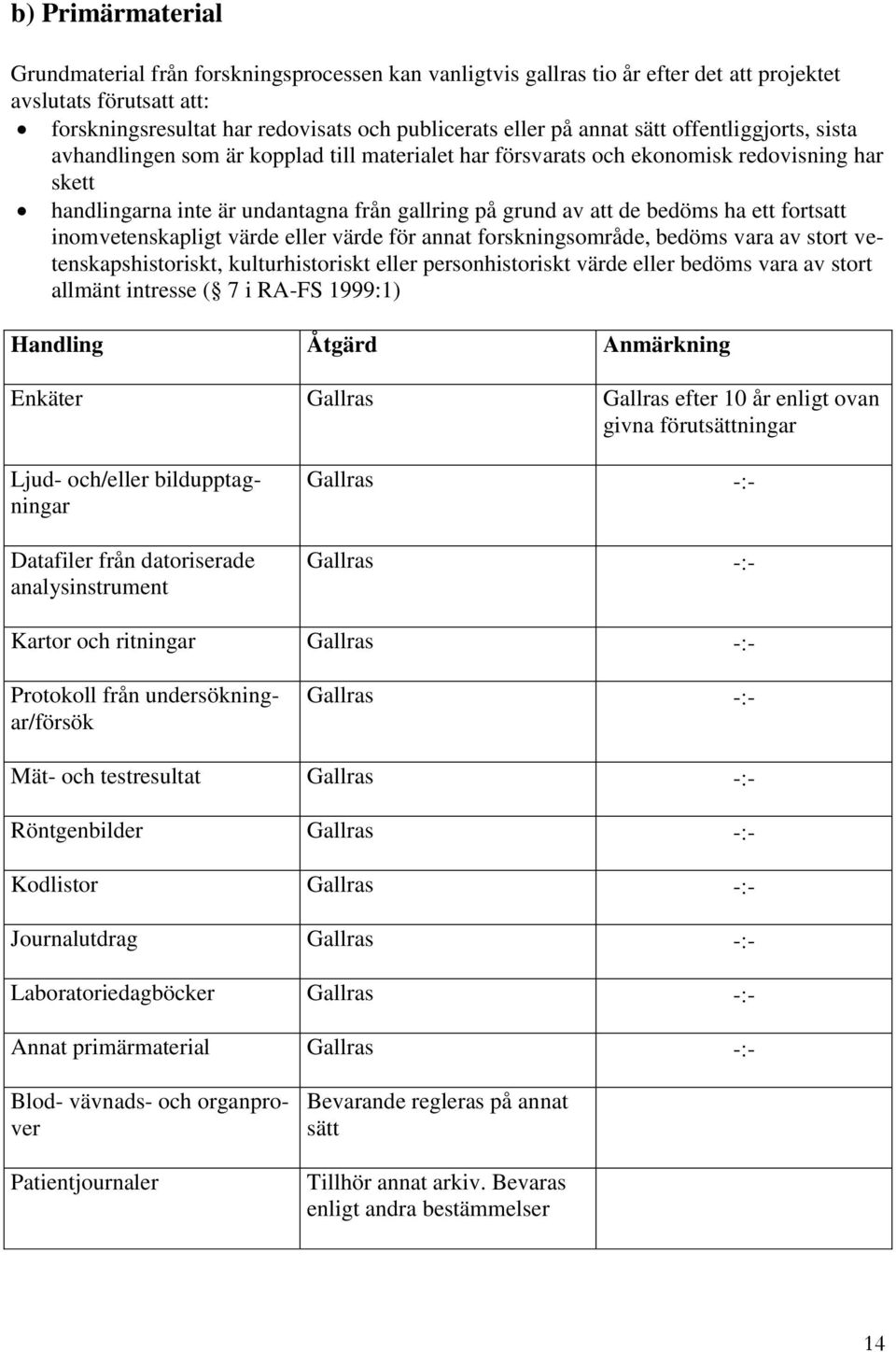 bedöms ha ett fortsatt inomvetenskapligt värde eller värde för annat forskningsområde, bedöms vara av stort vetenskapshistoriskt, kulturhistoriskt eller personhistoriskt värde eller bedöms vara av