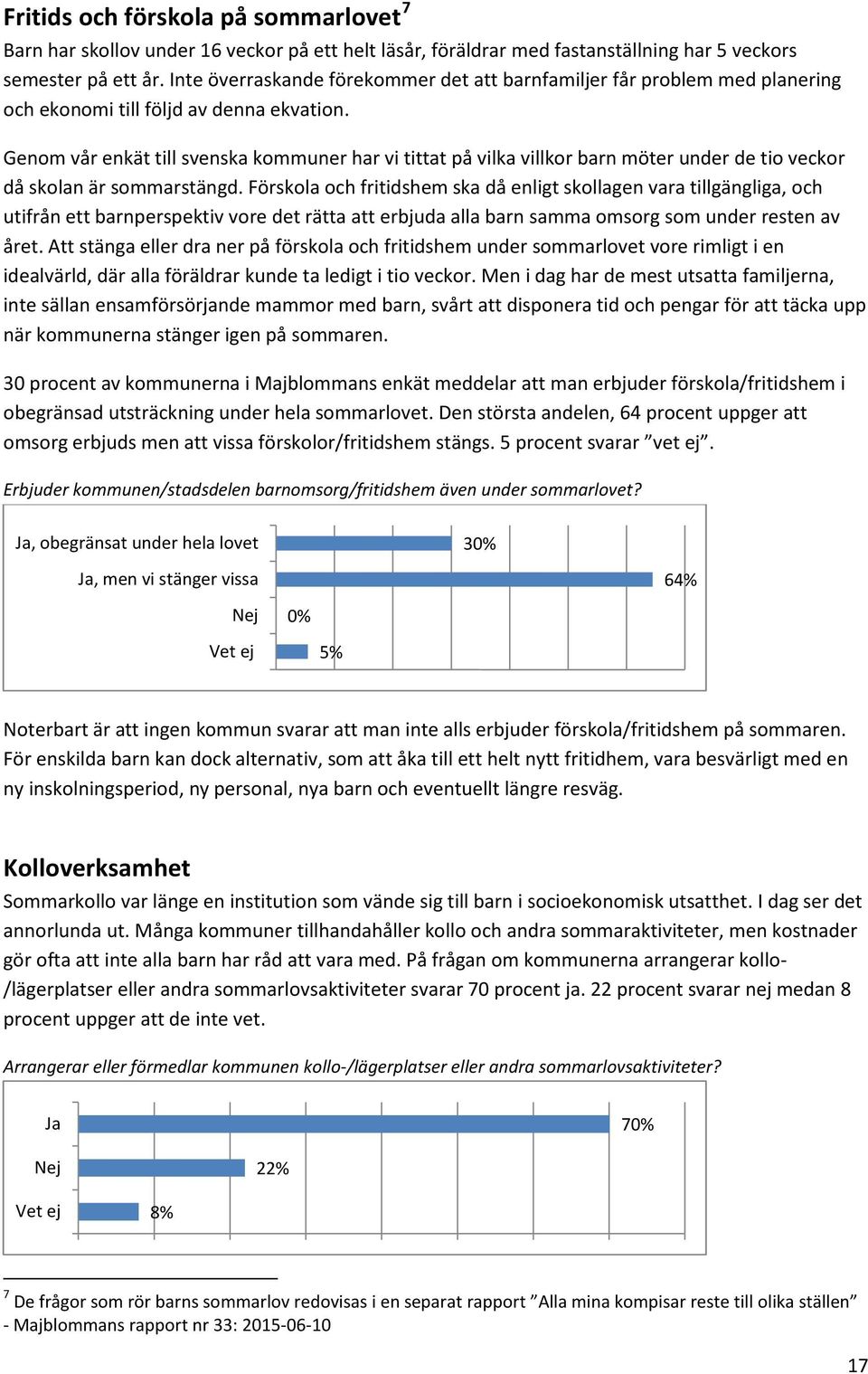 Genom vår enkät till svenska kommuner har vi tittat på vilka villkor barn möter under de tio veckor då skolan är sommarstängd.