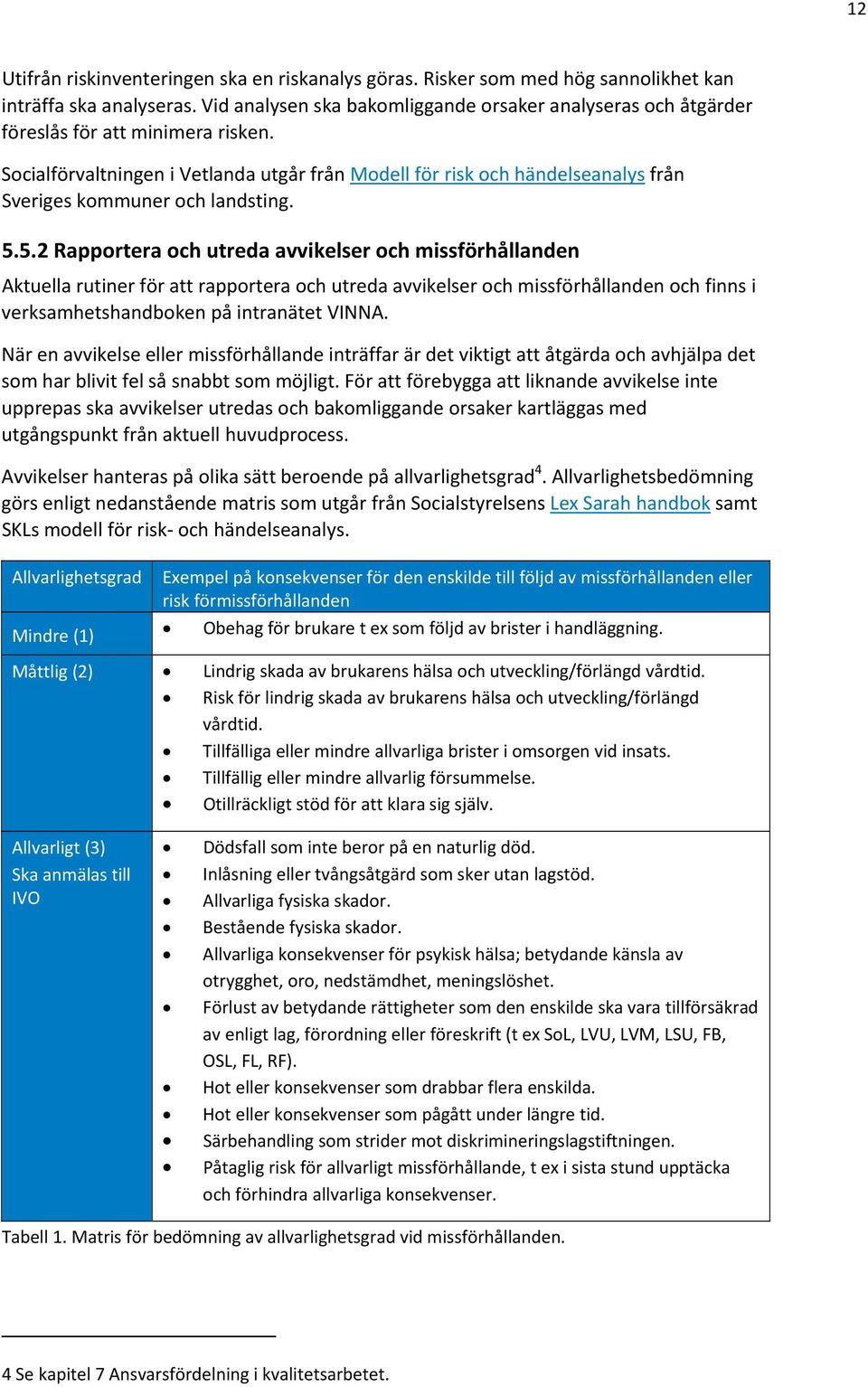 Socialförvaltningen i Vetlanda utgår från Modell för risk och händelseanalys från Sveriges kommuner och landsting. 5.