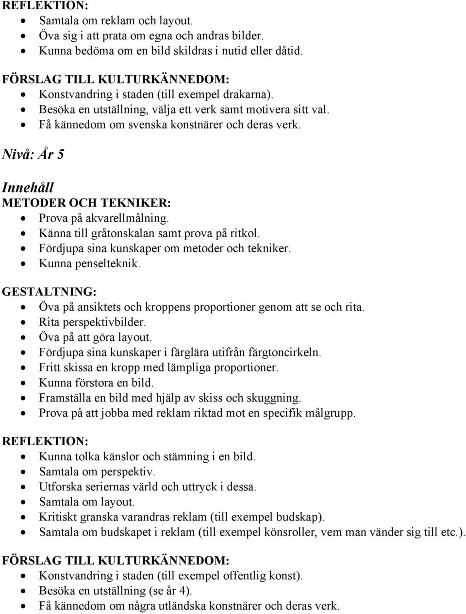 Nivå: År 5 METODER OCH TEKNIKER: Prova på akvarellmålning. Känna till gråtonskalan samt prova på ritkol. Fördjupa sina kunskaper om metoder och tekniker. Kunna penselteknik.