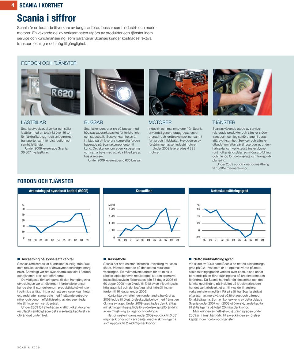 FORDON OCH TJÄNSTER Lastbilar Scania utvecklar, tillverkar och säljer lastbilar med en totalvikt över 16 ton för fjärrtrafik, bygg- och anläggningstransporter samt för distribution och samhälls