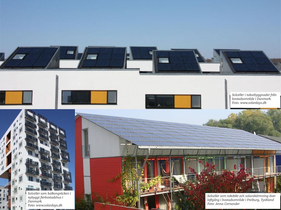 dk Solceller som balkongräcken i nybyggt flerbostadshus i Danmark.