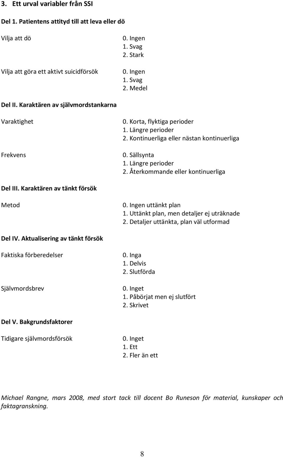 Karaktären av tänkt försök Metod 0. Ingen uttänkt plan 1. Uttänkt plan, men detaljer ej uträknade 2. Detaljer uttänkta, plan väl utformad Del IV.