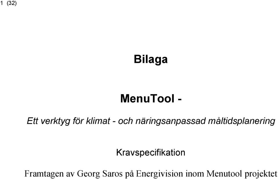 måltidsplanerin Kravspecifikation