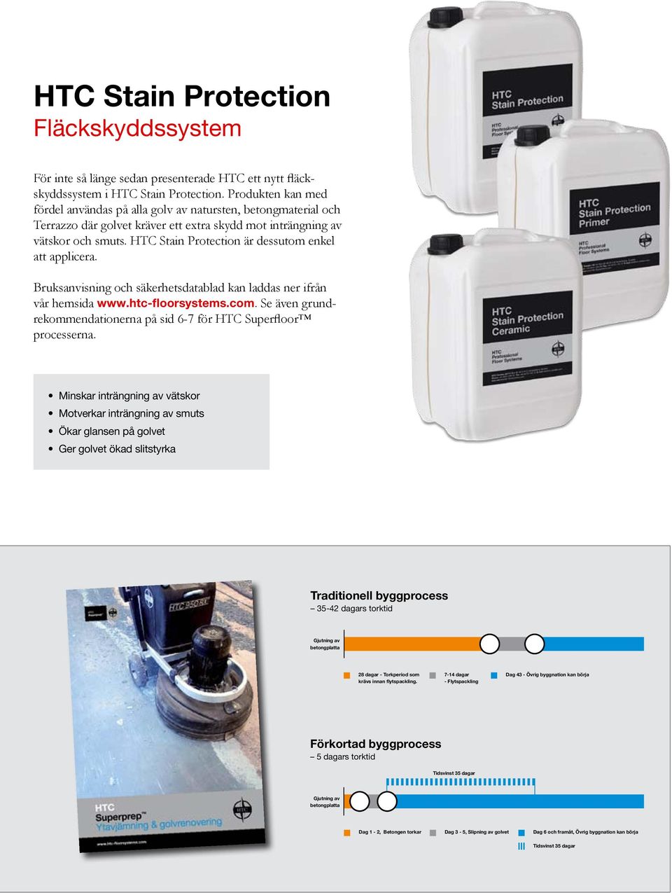 Protection är dessutom enkel att applicera. Bruksanvisning och säkerhetsdatablad kan laddas ner ifrån vår hemsida www.htc-floorsystems.com.