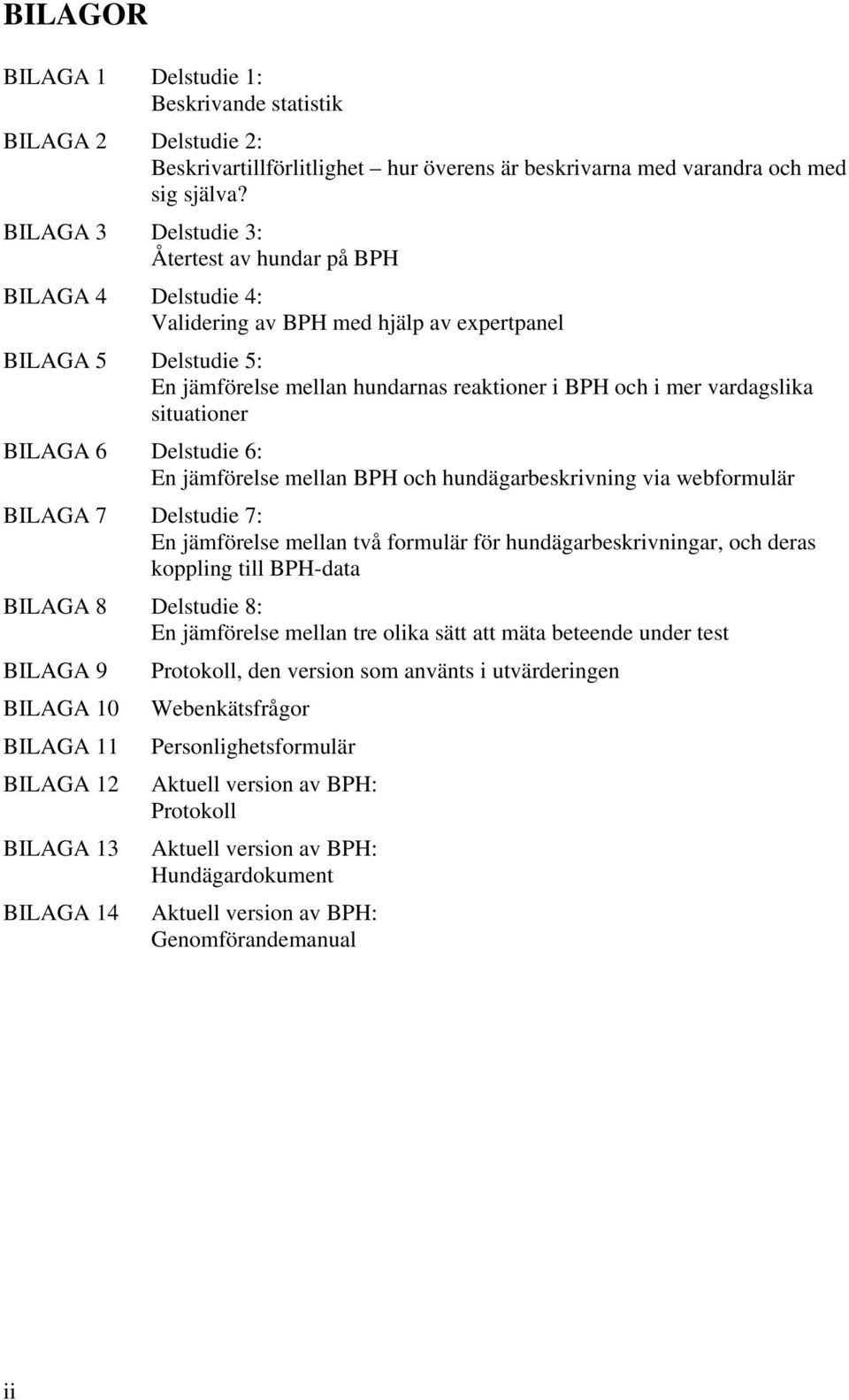 vardagslika situationer BILAGA 6 Delstudie 6: En jämförelse mellan BPH och hundägarbeskrivning via webformulär BILAGA 7 Delstudie 7: En jämförelse mellan två formulär för hundägarbeskrivningar, och