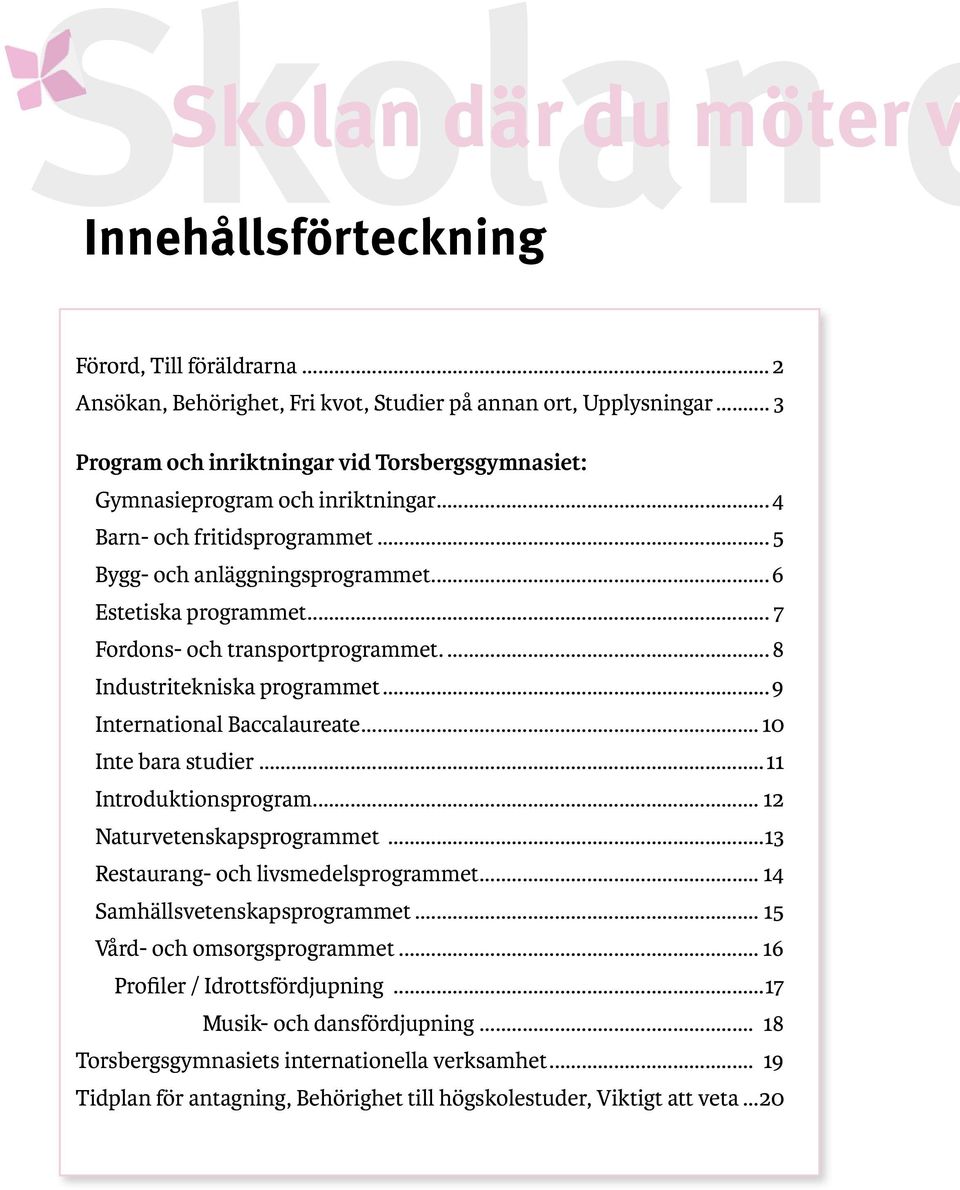 .. 7 Fordons- och transportprogrammet... 8 Industritekniska programmet...9 International Baccalaureate... 10 Inte bara studier...11 Introduktionsprogram... 12 Naturvetenskapsprogrammet.