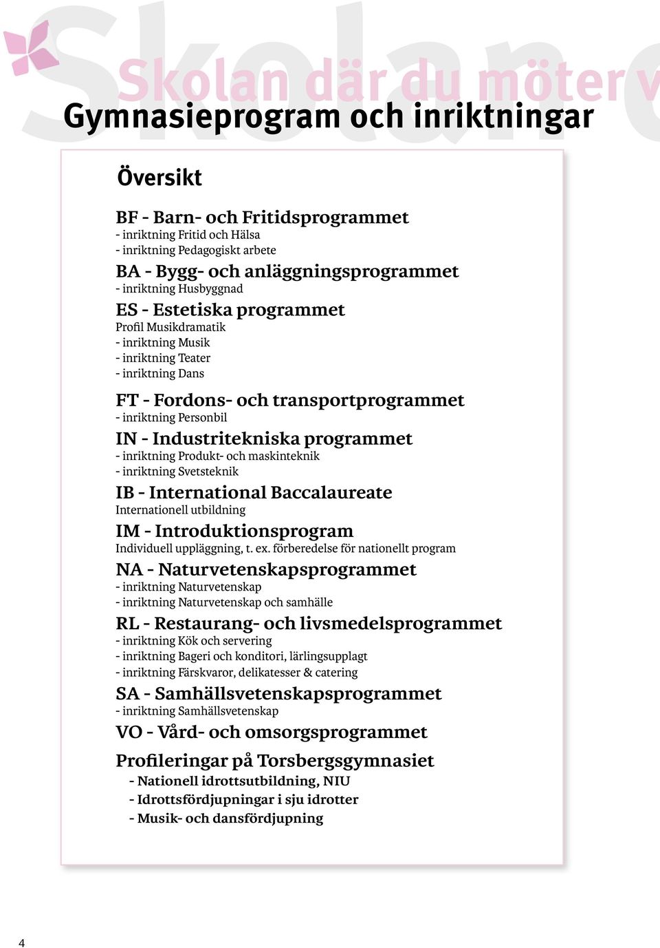 Industritekniska programmet - inriktning Produkt- och maskinteknik - inriktning Svetsteknik IB - International Baccalaureate Internationell utbildning IM - Introduktionsprogram Individuell