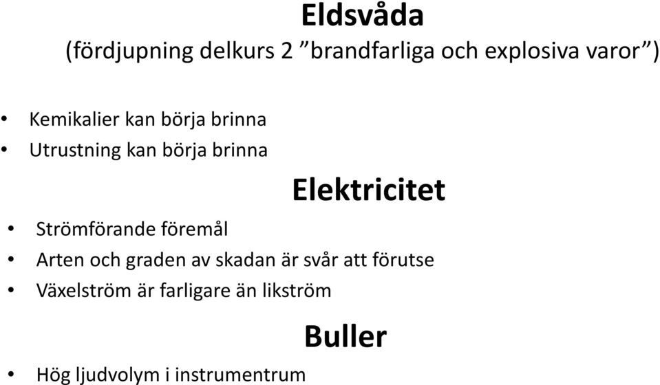 föremål Elektricitet Arten och graden av skadan är svår att förutse