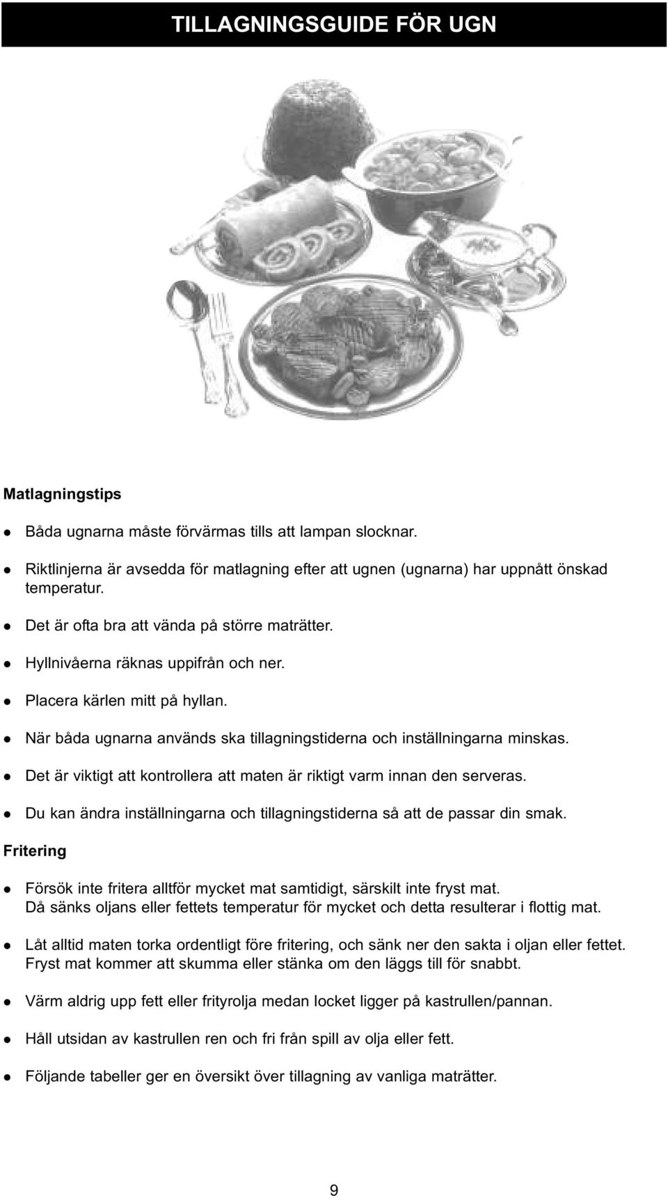 l Det är viktigt att kontrollera att maten är riktigt varm innan den serveras. l Du kan ändra inställningarna och tillagningstiderna så att de passar din smak.