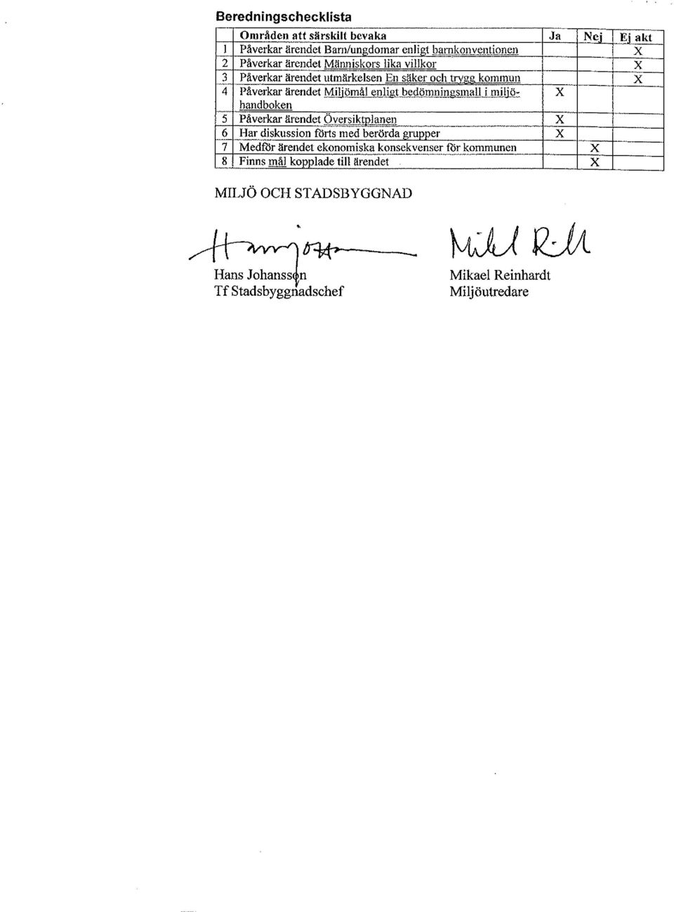 Påverkar ärendet Översiktnlanen 6 Har diskussion förts med berörda grupper 7 Medflir ärendet ekonomiska konsekvenser!