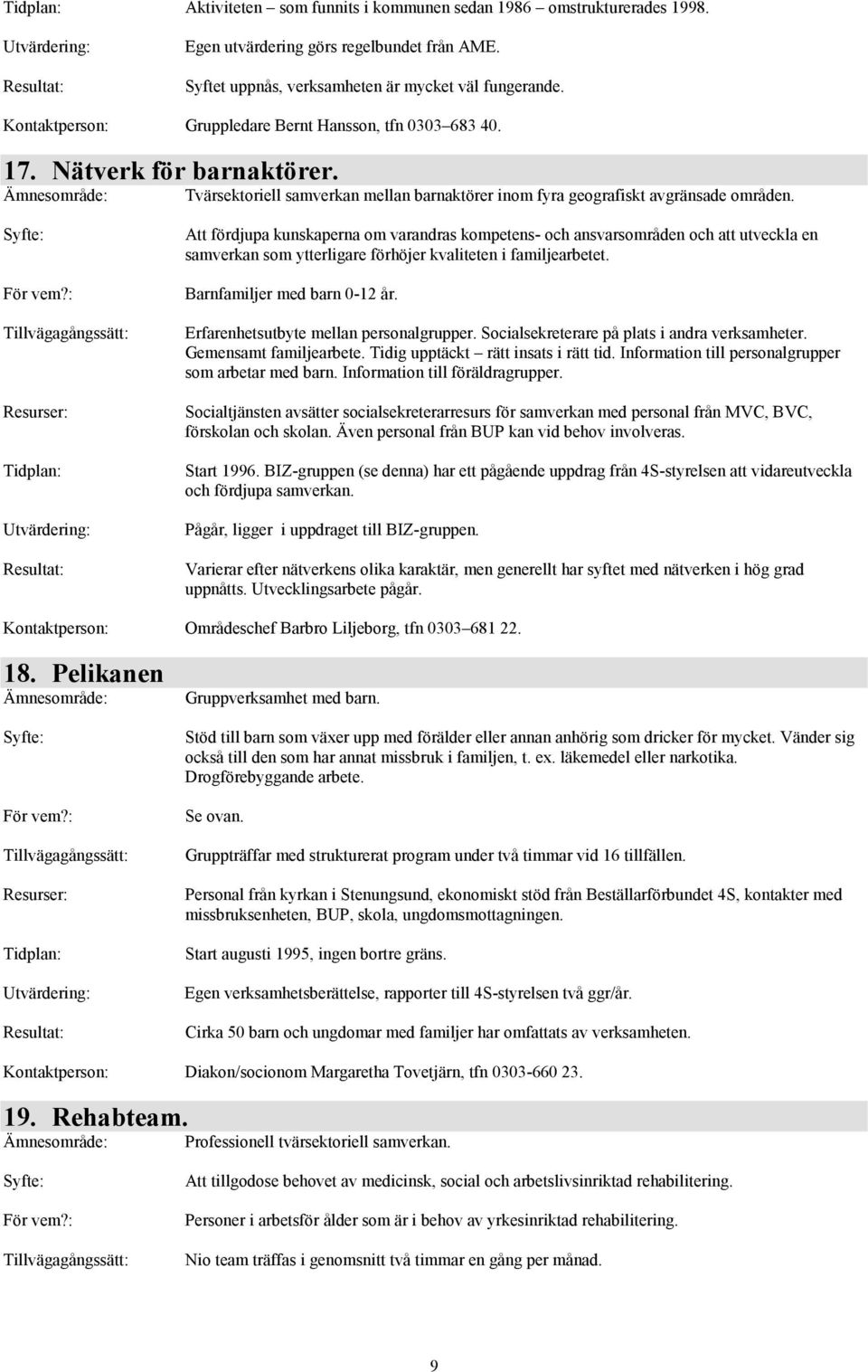 Tvärsektoriell samverkan mellan barnaktörer inom fyra geografiskt avgränsade områden. :?