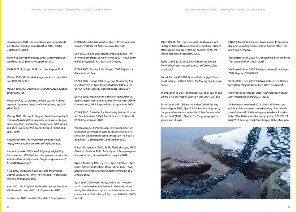 Motion 1998/99:MJ786. Mouat et al 2010. Mouat, J., Lopez-Lozano, R. & Bateson, H. Economic impacts of Marine litter, pp. 117: KIMO 2010. Murray 2009. Murray R. Gregory.