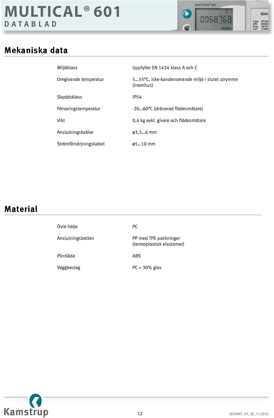 IP54-20 60 C (dränerad flödesmätare) 0,4 kg exkl.