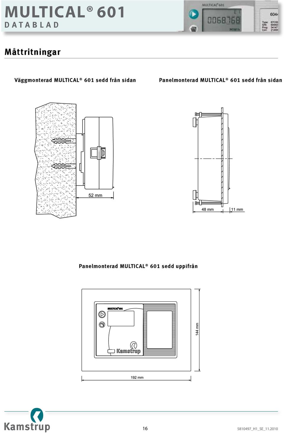 601 sedd från sidan М Panelmonterad