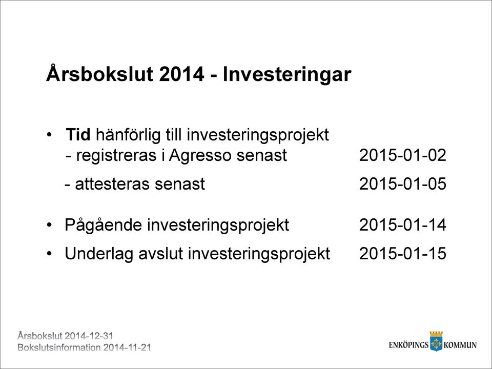 2015-01-02 - attesteras senast 2015-01-05 Pågående