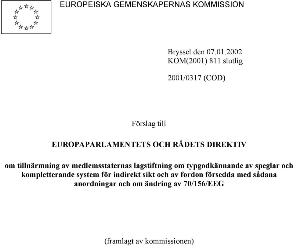 DIREKTIV om tillnärmning av medlemsstaternas lagstiftning om typgodkännande av speglar och