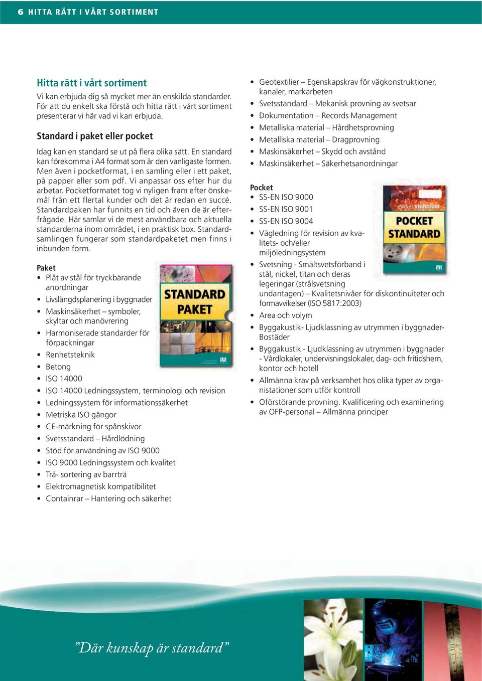 En standard kan förekomma i A4 format som är den vanligaste formen. Men även i pocketformat, i en samling eller i ett paket, på papper eller som pdf. Vi anpassar oss efter hur du arbetar.