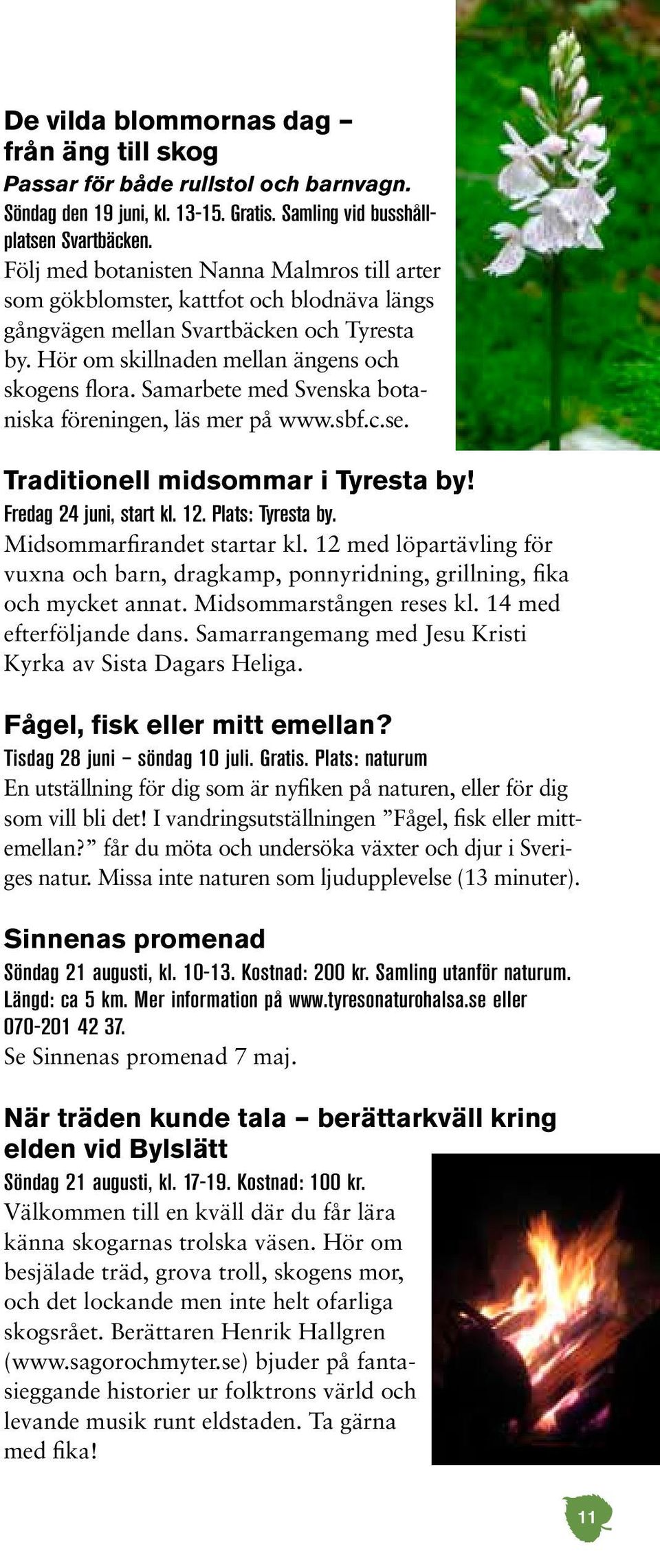 Samarbete med Svenska botaniska föreningen, läs mer på www.sbf.c.se. Traditionell midsommar i Tyresta by! Fredag 24 juni, start kl. 12. Plats: Tyresta by. Midsommarfirandet startar kl.