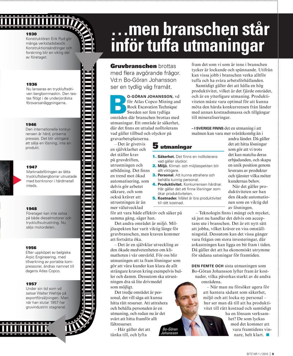 1947 Marknadsföringen av lätta tryckluftsbergborrar utrustade med borrkronor i hårdmetall inleds. 1948 Företaget kan inte satsa på både dieselmotorer och tryckluftsutrustning. Nu säljs motordelen.