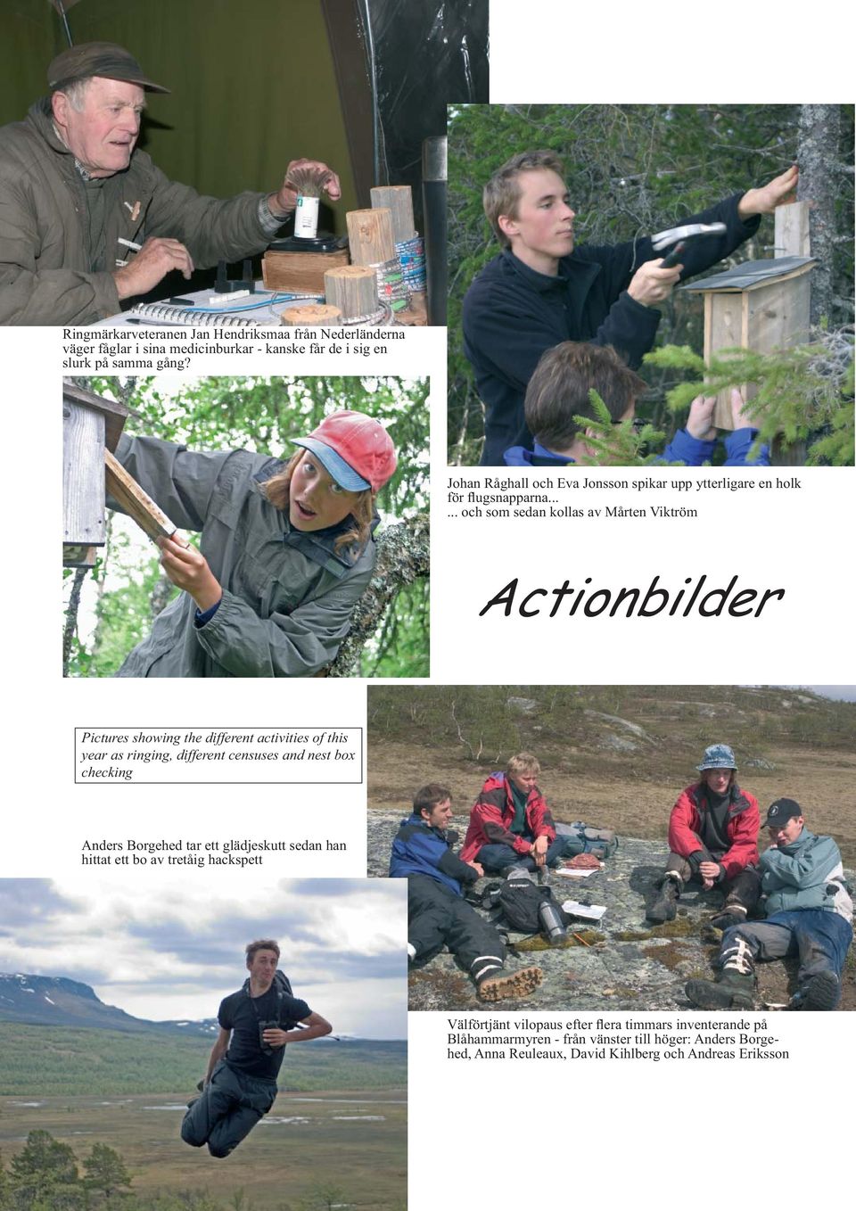 ..... och som sedan kollas av Mårten Viktröm Actionbilder Pictures showing the different activities of this year as ringing, different censuses and nest box