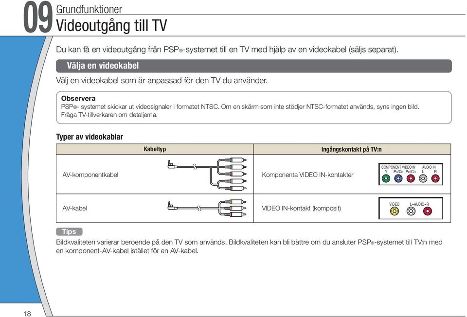 Om en skärm som inte stödjer NTSC-formatet används, syns ingen bild. Fråga TV-tillverkaren om detaljerna.