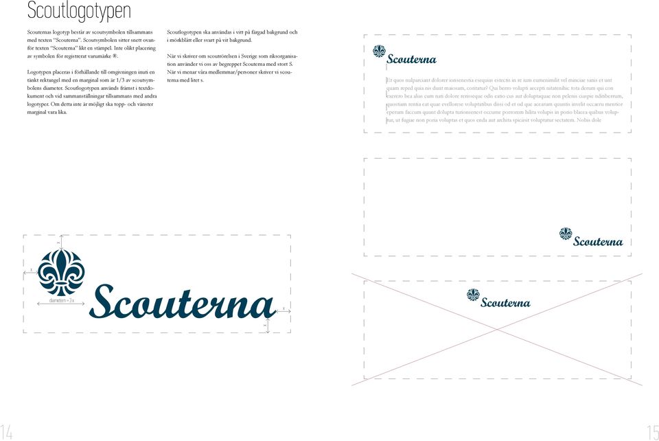 Scoutlogotypen används främst i textdokument och vid sammanställningar tillsammans med andra logotyper. Om detta inte är möjligt ska topp- och vänster marginal vara lika.