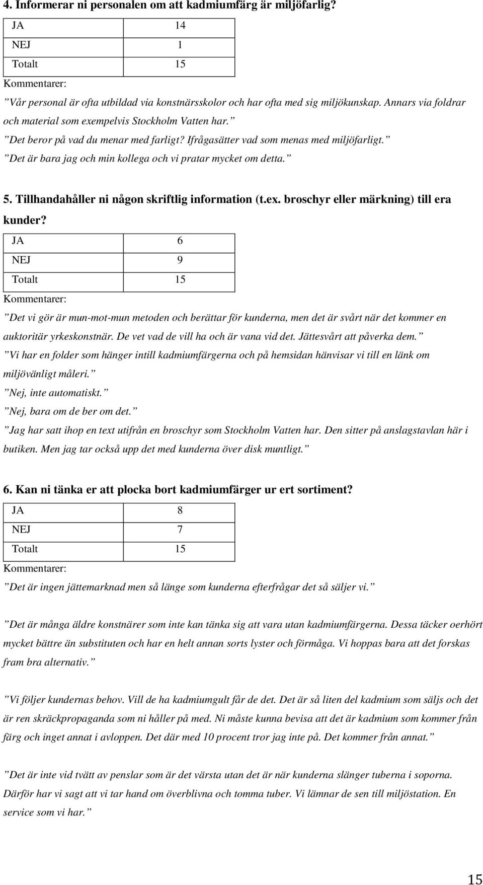 Det är bara jag och min kollega och vi pratar mycket om detta. 5. Tillhandahåller ni någon skriftlig information (t.ex. broschyr eller märkning) till era kunder?