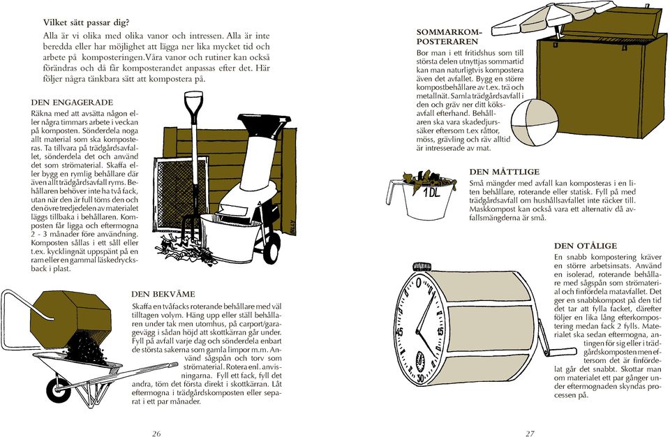 Den engagerade Räkna med att avsätta någon eller några timmars arbete i veckan på komposten. Sönderdela noga allt material som ska komposteras.