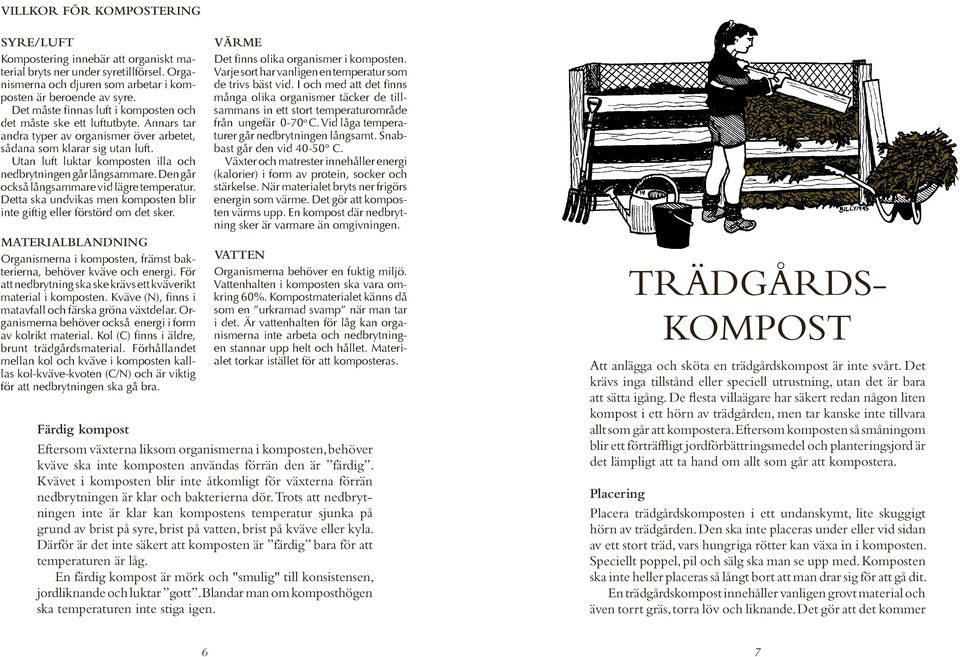 Utan luft luktar komposten illa och nedbrytningen går långsammare. Den går också långsammare vid lägre temperatur. Detta ska undvikas men komposten blir inte giftig eller förstörd om det sker.