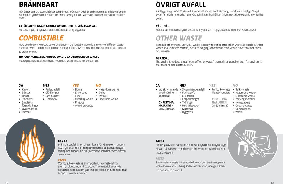combustible Here you throw envelopes, books and binders. Combustible waste is a mixture of different waste materials with a common denominator, it burns on its own merits.