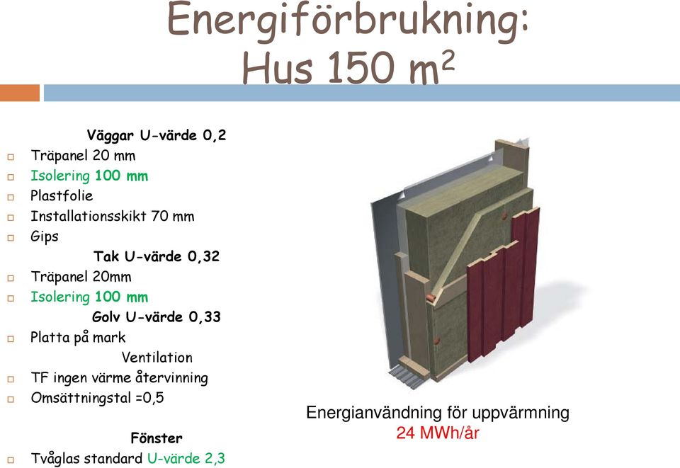 mm Golv U-värde 0,33 Platta på mark Ventilation TF ingen värme återvinning