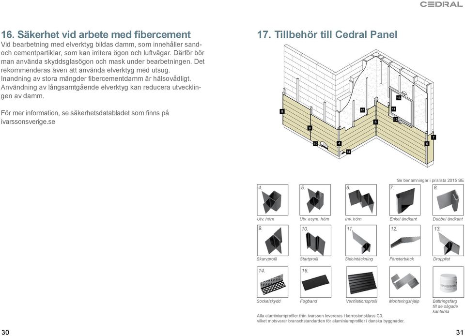 Användning av långsamtgående elverktyg kan reducera utvecklingen av damm. 17. Tillbehör till Cedral Panel 13 För mer information, se säkerhetsdatabladet som finns på ivarssonsverige.