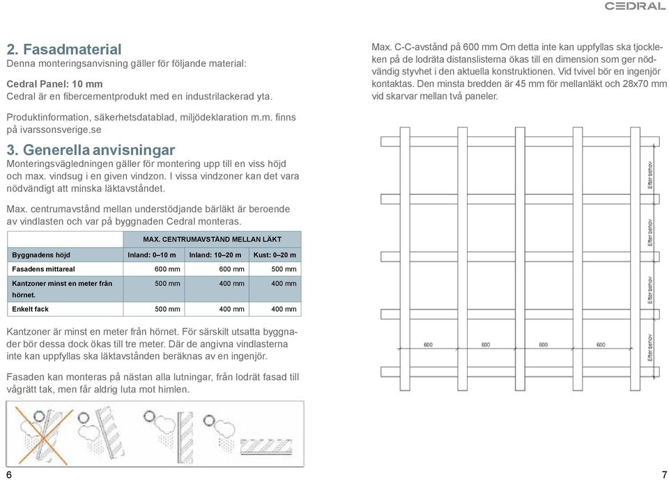 Vid tvivel bör en ingenjör kontaktas. Den minsta bredden är 45 mm för mellanläkt och 28x70 mm vid skarvar mellan två paneler. Produktinformation, säkerhetsdatablad, miljödeklaration m.m. finns på ivarssonsverige.