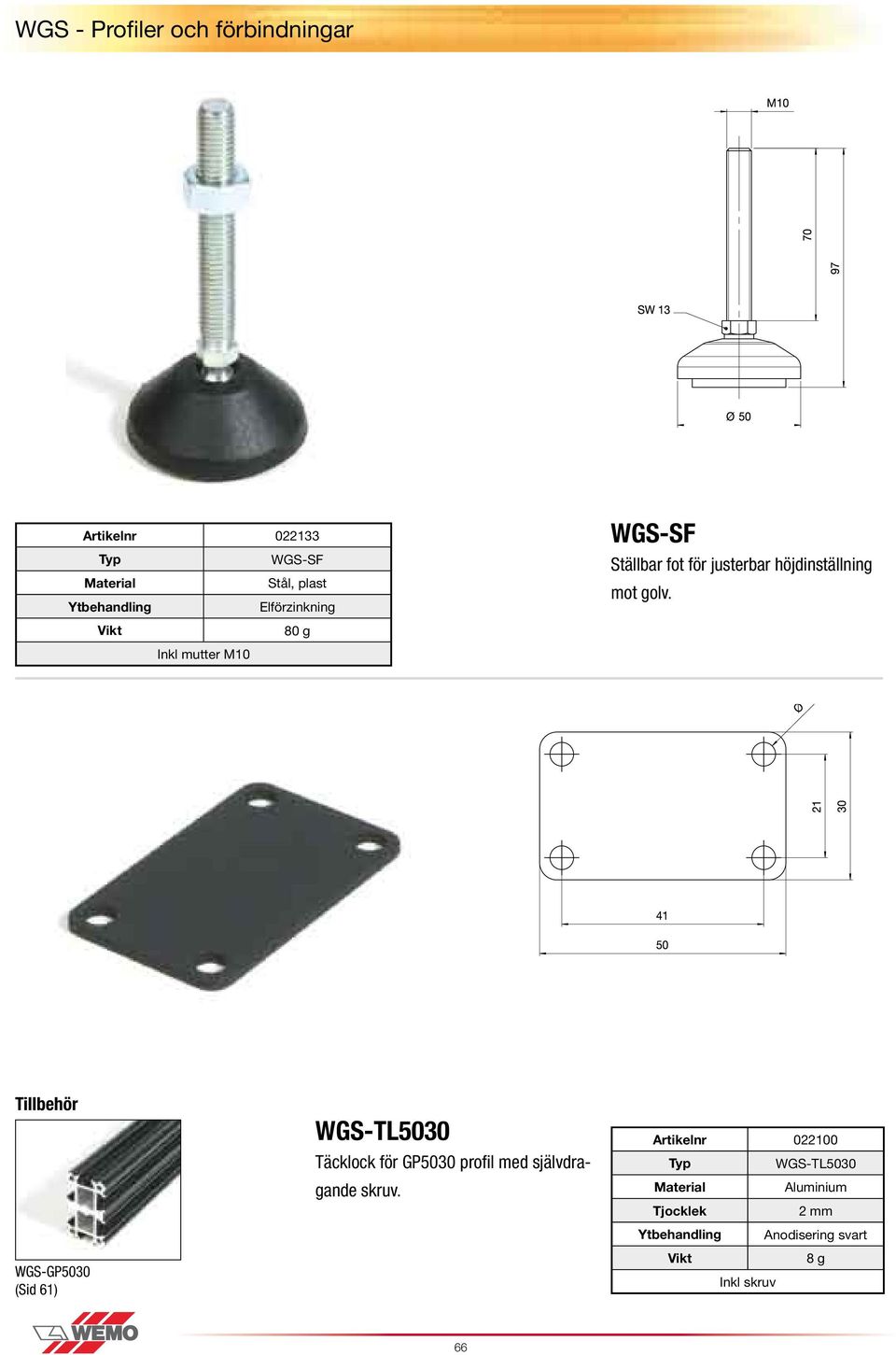 WGS-GP5030 (Sid 61) WGS-TL5030 Täcklock för GP5030 profil med