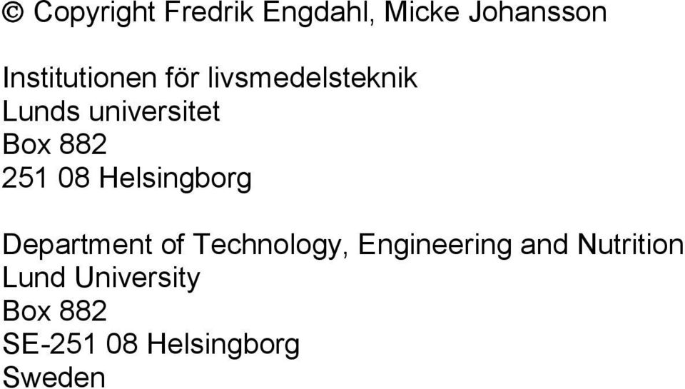 Helsingborg Department of Technology, Engineering and