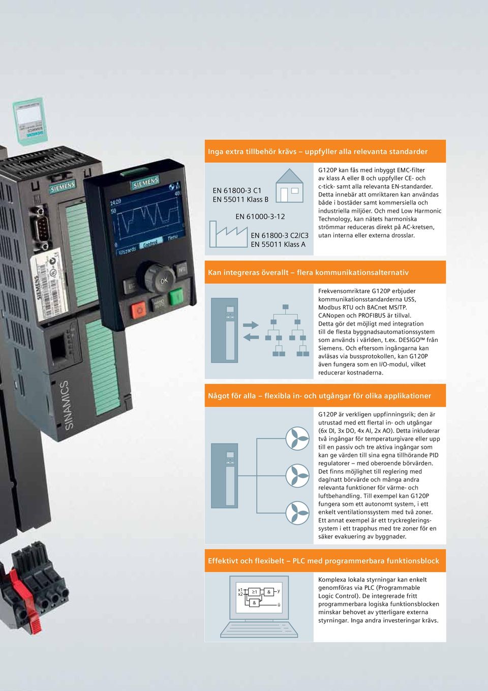 Och med Low Harmonic Technology, kan nätets harmoniska strömmar reduceras direkt på AC-kretsen, utan interna eller externa drosslar.