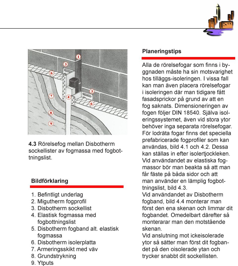 Ytputs Alla de rörelsefogar som finns i byggnaden måste ha sin motsvarighet hos tilläggs-isoleringen.