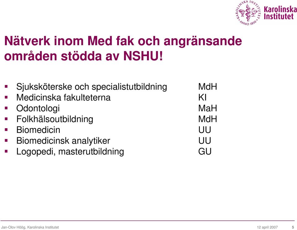 Folkhälsoutbildning Biomedicin Biomedicinsk analytiker Logopedi,