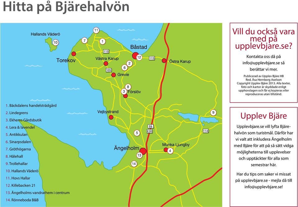 Lindegrens 3. Ekhems Gårdsbutik 9 Upplev Bjäre 4. Lera & lavendel Upplevbjare.se vill lyfta Bjäre- 5. Antikkulan 6. Sinarpsdalen 7. Gröthögarna 8. Hålehall 9.