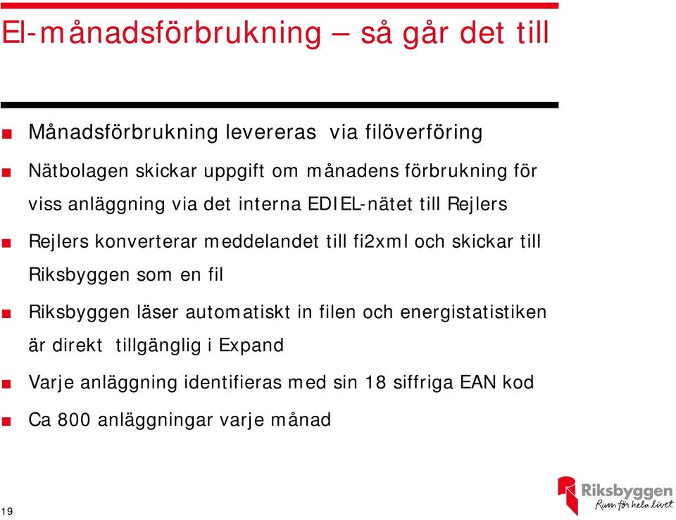 till fi2xml och skickar till Riksbyggen som en fil Riksbyggen läser automatiskt in filen och energistatistiken är